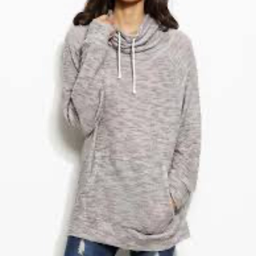 Kensie Cowl Neck Sweatshirt Kangaroo pocket S. High Low Cowl Neck Sweate… - Picture 2 of 7
